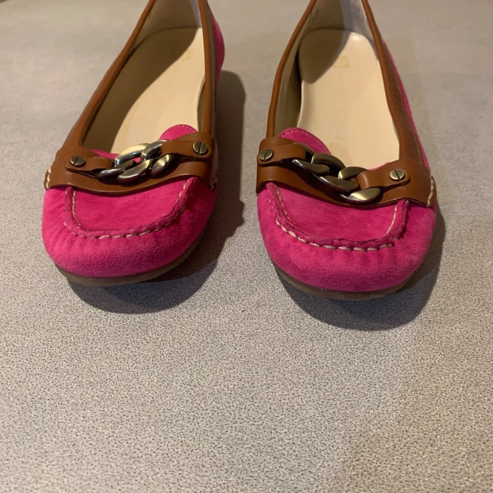 Anne Klein Pink Suede Leather Loafers sz 8.5 M